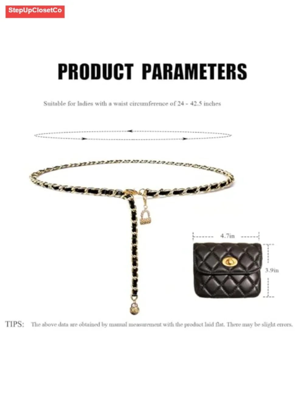 Women's Chain Belt with Detachable Pouch, Metal & PU Leather Braided Waist